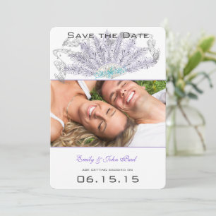 Paarse Vintage Veer Waier Bruiloft Save the Date Kaart