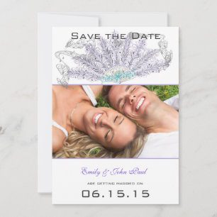 Paarse Vintage Veer Waier Huwelijk Save the Date Kaart