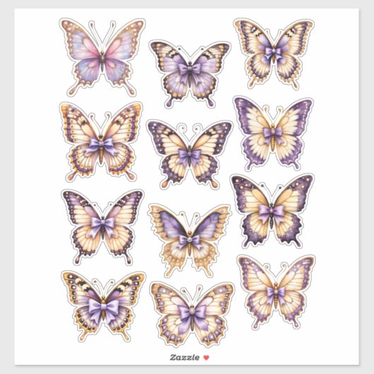 Paarse Vintage Vlinder Ephemera Sticker Vel (Vel)