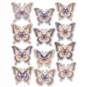 Paarse Vintage Vlinder Ephemera Sticker Vel (Voorkant)