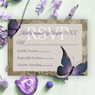 Paarse Vintage Vlinder Quinceañera RSVP Kaart