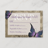 Paarse Vintage Vlinder Quinceañera RSVP Kaart (Voorkant)