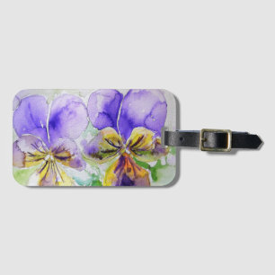 Paarse Viola Bloem Bloemen Waterverf Bagagelabel