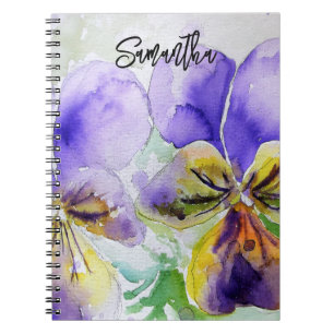 Paarse Viola Drie Violetjes Waterverfschilderij Notitieboek