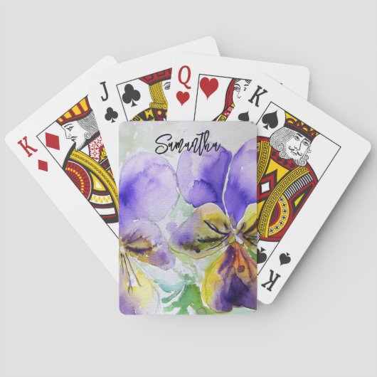 Paarse Viola Drie Violetjes Waterverfschilderij Pokerkaarten (Achterkant)
