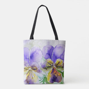 Paarse Viola Drie Violetjes Waterverfschilderij Tote Bag