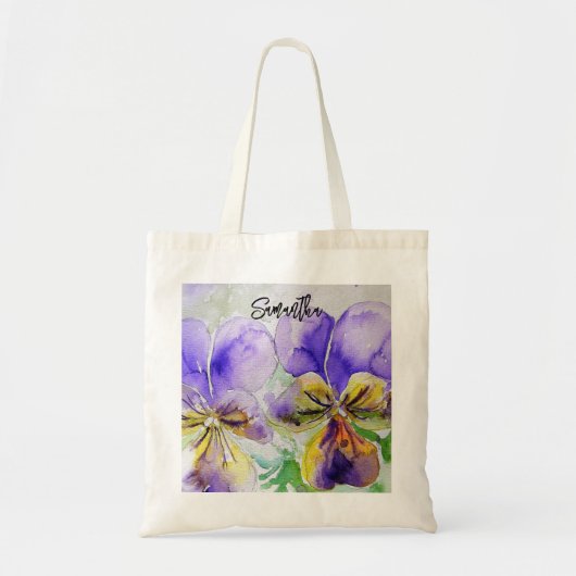 Paarse Viola Drie Violetjes Waterverfschilderij Tote Bag (Voorkant)