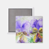 Paarse Viola Floral bloemen Waterverf Schilderen Magneet (Voorkant / Achterkant)