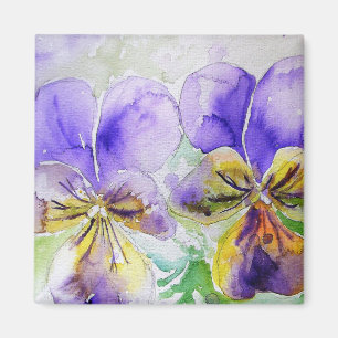 Paarse Viola Floral bloemen Waterverf Schilderen Magneet