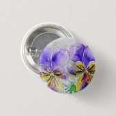 Paarse Viola Floral bloemen Waterverf Schilderen Ronde Button 3,2 Cm (Voorkant /achterkant)