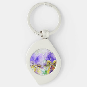 Paarse Viola Floral bloemen Waterverf Schilderen Sleutelhanger