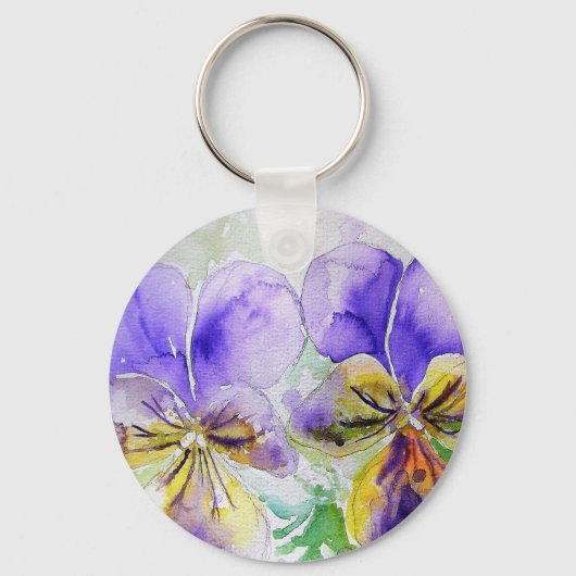 Paarse Viola Floral bloemen Waterverf Schilderen Sleutelhanger (Voorkant)