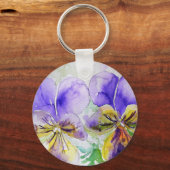 Paarse Viola Floral bloemen Waterverf Schilderen Sleutelhanger (Voorkant)
