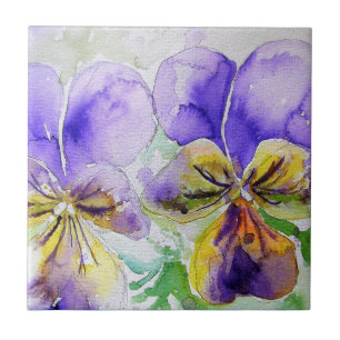 Paarse Viola Floral bloemen Waterverf Schilderen Tegeltje
