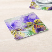 Paarse Viola Floral bloemen Waterverf Schilting Gl Kartonnen Onderzetters (Schuin)