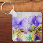 Paarse Viola Floral bloemen Waterverf Schilting Ke Sleutelhanger (Voorkant)