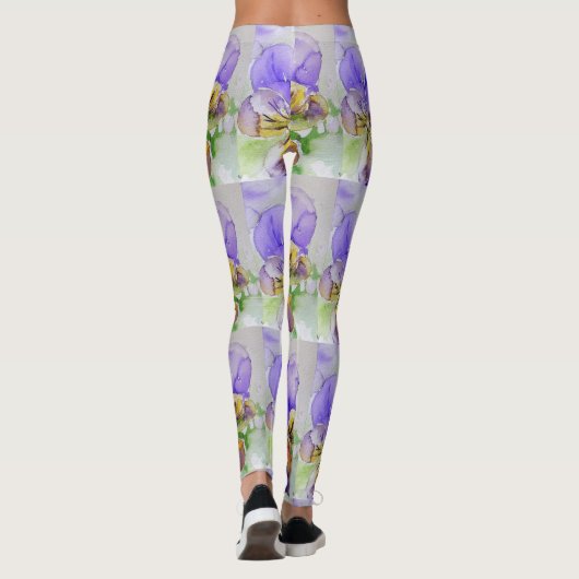 Paarse Viola Floral Waterverf Leggings (Achterkant)