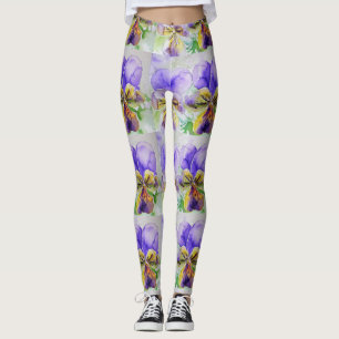 Paarse Viola Floral Waterverf Leggings
