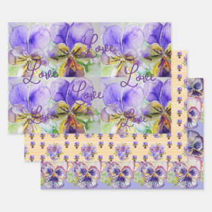 Paarse Viola Pansies bloem Waterverf Liefde Inpakpapier Vel