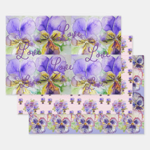 Paarse Viola Pansies bloem Waterverf Liefde Inpakpapier Vel