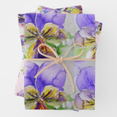 Paarse Viola Pansies bloem Waterverf Schilderen Inpakpapier Vel (In situ)