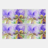Paarse Viola Pansies bloem Waterverf Schilderen Inpakpapier Vel (Voorkant)