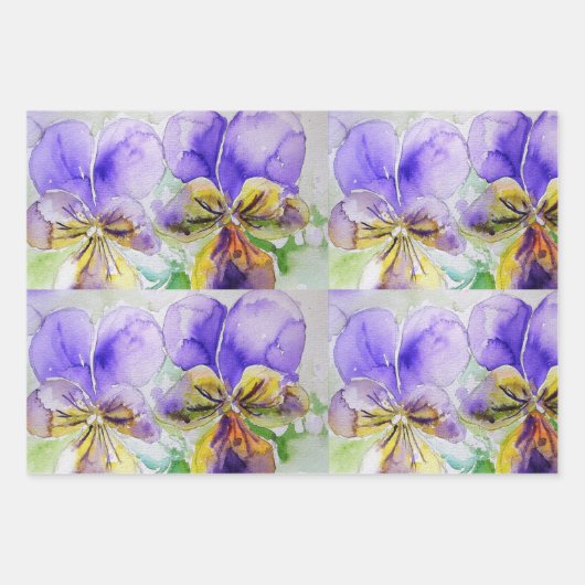 Paarse Viola Pansies bloem Waterverf Schilderen Inpakpapier Vel (Voorkant)