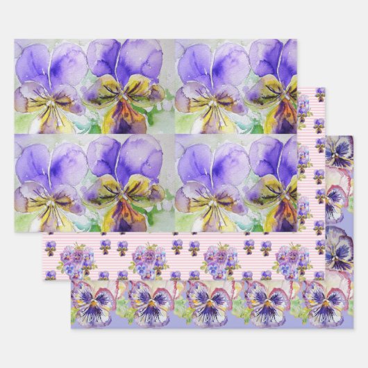Paarse Viola Pansies bloem Waterverf Schilderen Inpakpapier Vel (Set)