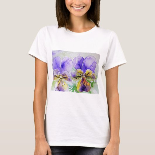 Paarse Viola Pansy Aquarel schilderij T Shirt (Voorkant)
