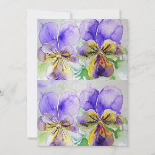 Paarse Viola pansy Aquarel Verjaardagsuitnodiging Kaart