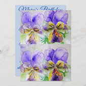 Paarse Viola pansy Aquarel Verjaardagsuitnodiging Kaart (Voorkant / Achterkant)