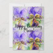 Paarse Viola pansy Aquarel Verjaardagsuitnodiging Kaart (Voorkant)