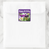 Paarse Viola Pansy Bloemkaart Vierkante Sticker (Tas)