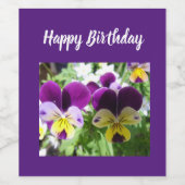 Paarse Viola Pansy  Bloemkaart Wijn Etiket (Enkel label)