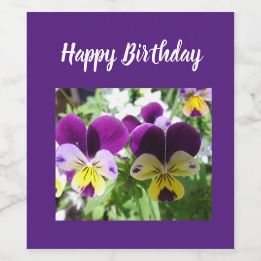 Paarse Viola Pansy  Bloemkaart Wijn Etiket (Enkel label)