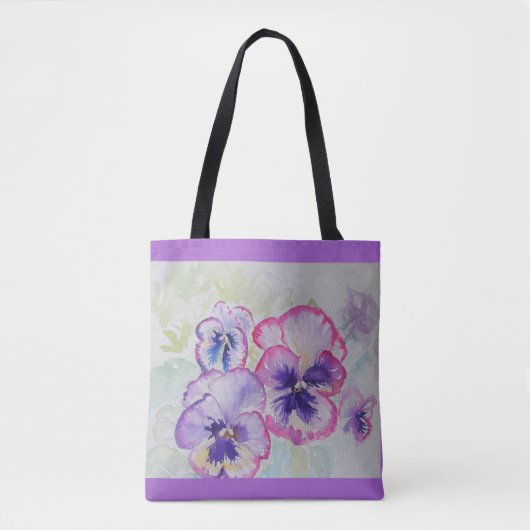 Paarse Viola Pansy Flowers Floral Canvas tas (Voorkant)