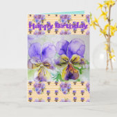 Paarse Viola Pansy Waterverf Schilderkaart Kaart (Gele Bloem)