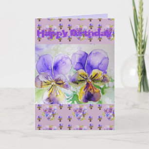 Paarse Viola Pansy Waterverf Schilderkaart Kaart