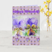 Paarse Viola Pansy Waterverf Schilderkaart Kaart (Gele Bloem)