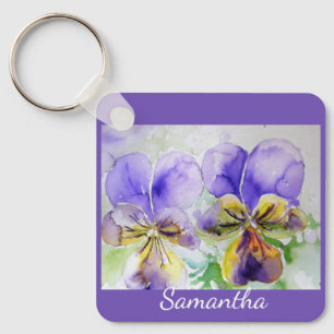 Paarse Viola Violen Watercolor bloem Bloem Sleutelhanger