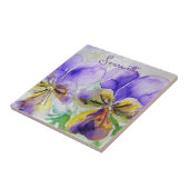 Paarse Viola Viooltjes Waterverf Bloemige Kunst On Tegeltje (Zijkant)