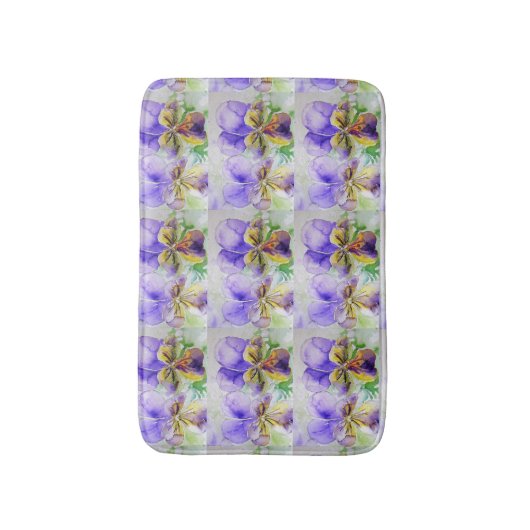 Paarse Viola Waterverf Pansy floral Bath Mat (Voorkant Verticaal)