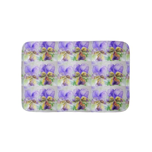 Paarse Viola Waterverf Pansy floral Bath Mat (Voorkant)