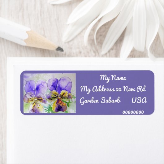Paarse Viola Waterverf Return Address Labels (Insitu)