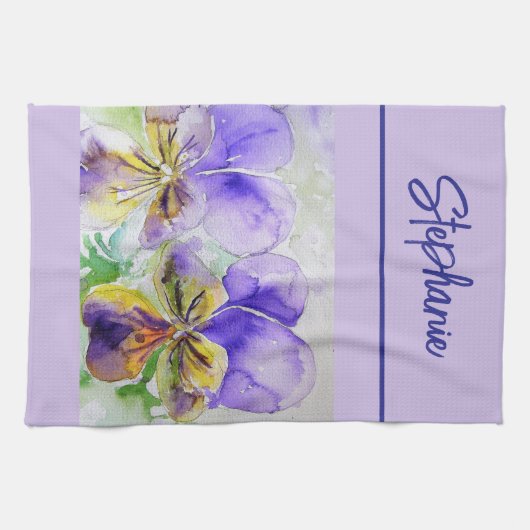 Paarse Viola Waterverf Vrouwen Lavendel Lila Theedoek (Horizontaal)