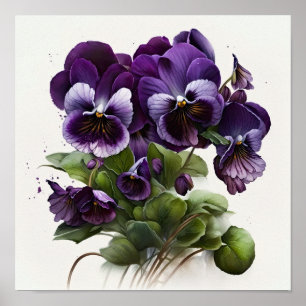 Paarse Viola's Bloemenkunst Print Poster
