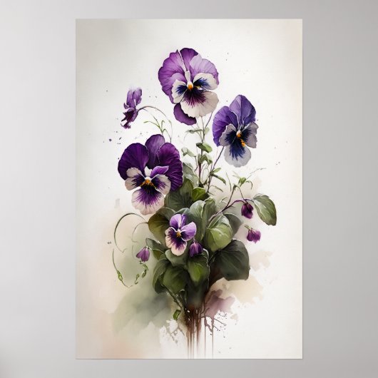 Paarse Viola's Bloemenkunst Print Poster (Voorkant)