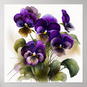 Paarse Viola's Bloemenkunst Print Poster