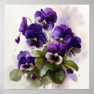 Paarse Viola's Bloemenkunst Print Poster