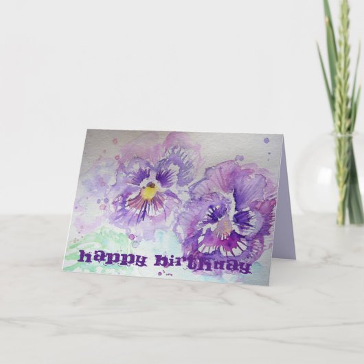 Paarse Violas Pansy Waterverf Kaart (Voorkant)